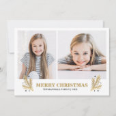 明るい金ゴールドホワイトブラックパインクリスマス2の写真 招待状 (正面)