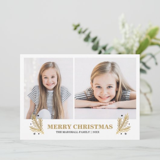 明るい金ゴールドホワイトブラックパインクリスマス2の写真 招待状 (スタンド正面)