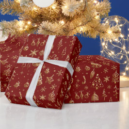 明るい金ゴールドレッドボーホクリスマスツリーズスノーキャンディ ラッピングペーパー
