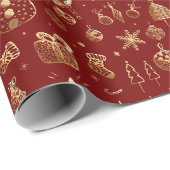 明るい金ゴールドレッドボーホクリスマスツリーズスノーキャンディ ラッピングペーパー (ロールコーナー)