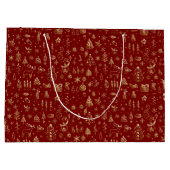 明るい金ゴールドレッドボーホクリスマスツリーズスノーキャンディ ラージペーパーバッグ (裏面)