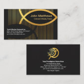 明るい金ゴールド線金ゴールドIchthus Christian Fish 名刺 (正面/裏面)