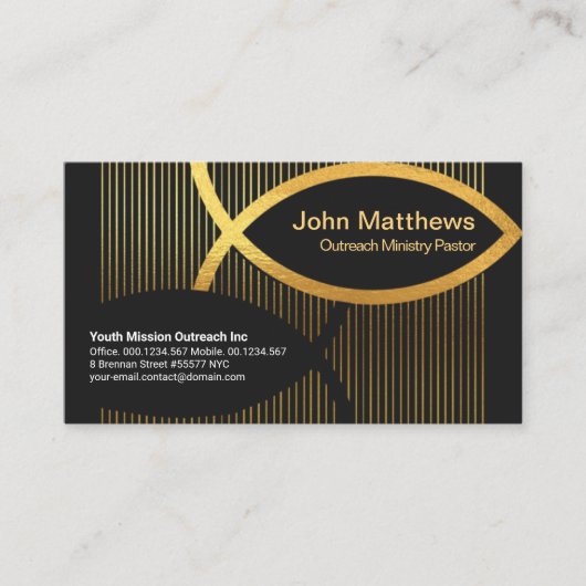 明るい金ゴールド線金ゴールドIchthus Christian Fish 名刺 (正面)