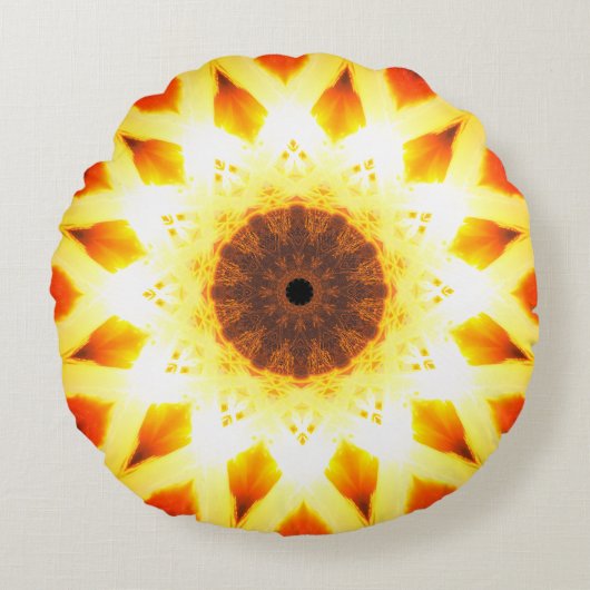 明るい金ゴールド|のフラクタルの星 ラウンドクッション (正面)