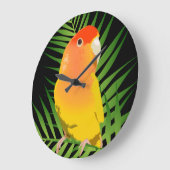 明るい金ゴールド·ラブバード·オン·ブ葉ラック ラージ壁時計 (傾斜)