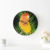 明るい金ゴールド·ラブバード·オン·ブ葉ラック ラージ壁時計 (ホーム)