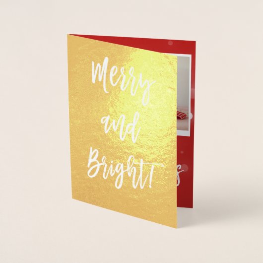 明るい金メリー箔のクリスマスフォトカード 箔カード (正面)