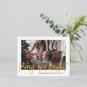 明るい金メリー箔のスクリプト写真クリスマス 箔シーズンポストカード (立ち正面)