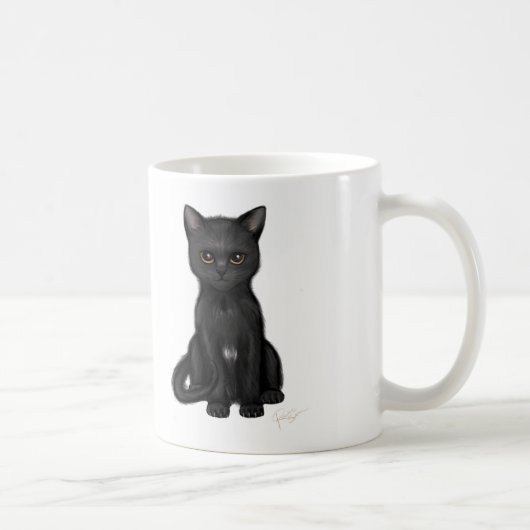 明るい金目を持つ甘く黒い子猫猫 コーヒーマグカップ (右)