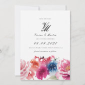 明るい開花の花の日付を保存 招待状 (正面)