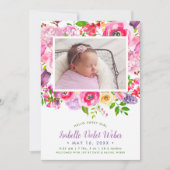 明るい開花ベビーガール写真誕生のお知らせ 案内状 (正面)