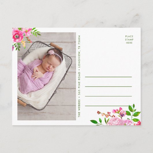 明るい開花写真誕生発表葉書 案内ポストカード (裏面)