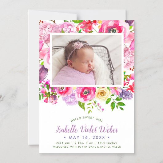 明るい開花磁性写真の誕生のお知らせ マグネット招待状 (正面)