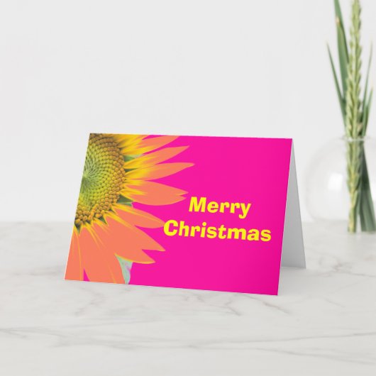 明るい陽気なクリスマスピンクと黄色の花 シーズンカード (正面)