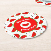 明るい陽気なスイカ夏のパーティー ラウンドペーパーコースター (アングル)