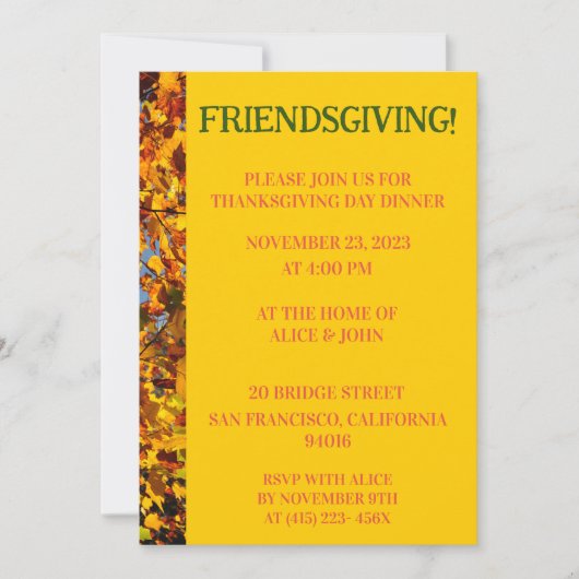明るい離れ金ゴールド感謝祭の友与え達 招待状 (正面)