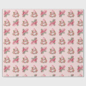 明るい雪だるま&ピンクのホリークリスマスパターン ラッピングペーパー (フラット)