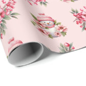 明るい雪だるま&ピンクのホリークリスマスパターン ラッピングペーパー (ロールコーナー)