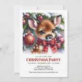 明るい雪の森の赤ちゃん鹿のクリスマスキッズ 招待状 (正面)