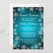 明るい雪片のティール(緑がかった色)の冬の不思議の国の菓子16 招待状 (正面/裏面)