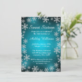 明るい雪片のティール(緑がかった色)の冬の不思議の国の菓子16 招待状 (スタンド正面)