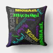 明るい電気色の一流のコラージュの枕 クッション (裏面)