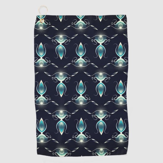 明るい青い宝石の上品な白熱［赤熱］光を放つ外観 ゴルフタオル (正面)