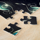 明るい青い宝石の上品な白熱［赤熱］光を放つ外観 ジグソーパズル (側面)