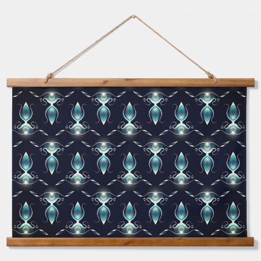 明るい青い宝石の上品な白熱［赤熱］光を放つ外観 吊り下げ型タペストリー (正面)