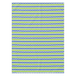 明るい青およびライムグリーンのジグザグ形 テーブルクロス
