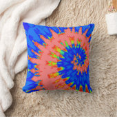 明るい青とオレンジのスパイラル絞り染め枕 クッション (ブランケット)