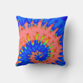 明るい青とオレンジのスパイラル絞り染め枕 クッション (裏面)