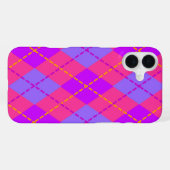 明るい青とピンクのダイヤ柄模様 iPhoneケース (裏面横)