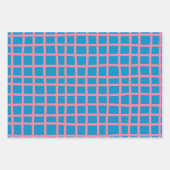 明るい青とピンクの抽象芸術グリッド線パターン ラッピングペーパーシート (正面3)