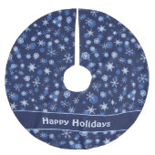 明るい青と冬の白のスノーフレークのパターン ブラッシュドポリエステルツリースカート (正面)