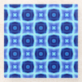 明るい青と濃い青の円パターンレトロ ガラスコースター