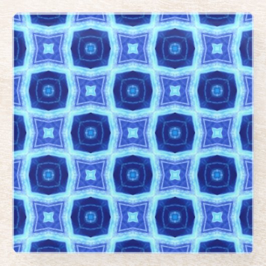 明るい青と濃い青の円パターンレトロ ガラスコースター (正面)