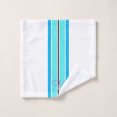 明るい青と白のラインストライプのミニマリストギフト バスタオルセット (ウォッシュタオル)
