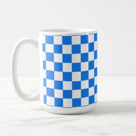 明るい青と白の市松模様 コーヒーマグカップ