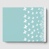 明るい青と白の蝶の渦巻結婚き ゲストブック (裏面)