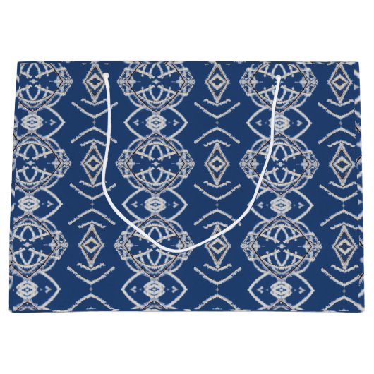 明るい青と白の雪の図形のパターン ラージペーパーバッグ (正面)