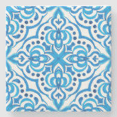 明るい青と白モロッコ ストーンコースター (正面)