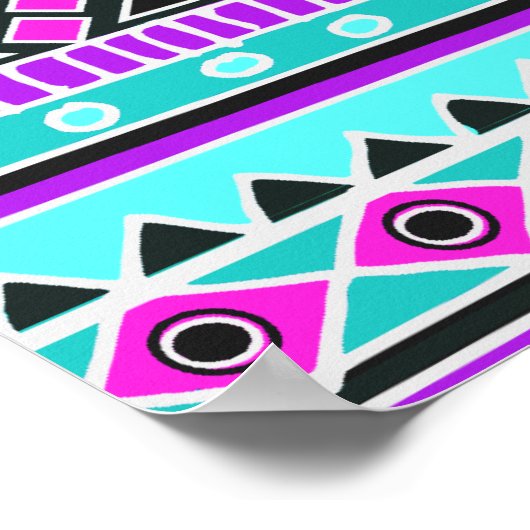 明るい青と紫の部族のパターン ポスター (角)