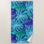 明るい青と緑のヤシの木の葉ラゲッシュbea ビーチタオル (正面)