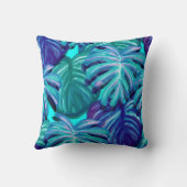 明るい青と緑のヤシの木の葉 クッション (裏面)