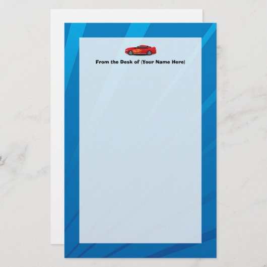 明るい青と赤いスポーツカーの炎の子供たちボーイズ 便箋 (正面/裏面)