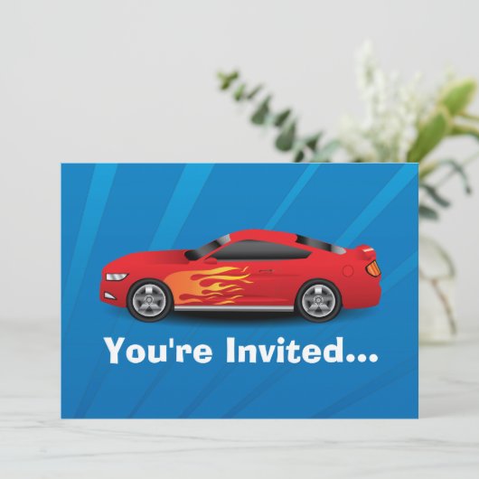 明るい青と赤いスポーツカーの炎の子供たちボーイズ 招待状 (スタンド正面)