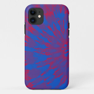 明るい青と赤のスパイラル絞り染め iPhone 11 ケース