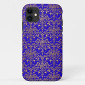 明るい青と金ゴールドファンシーダマスクのパターン Case-Mate iPhoneケース (裏面)