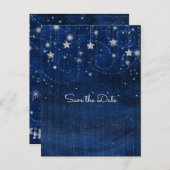 明るい青と銀の星空の遊び心あふれる天体的なデザイン 案内ポストカード (正面/裏面)